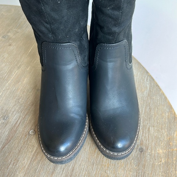 Scarpini Black Faux Leather Suede Boots Mid Calf Block Rubber Heel EU Size 37 - Picture 14 of 17